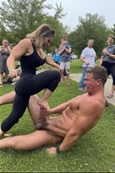 Squeezing testicles until they pop